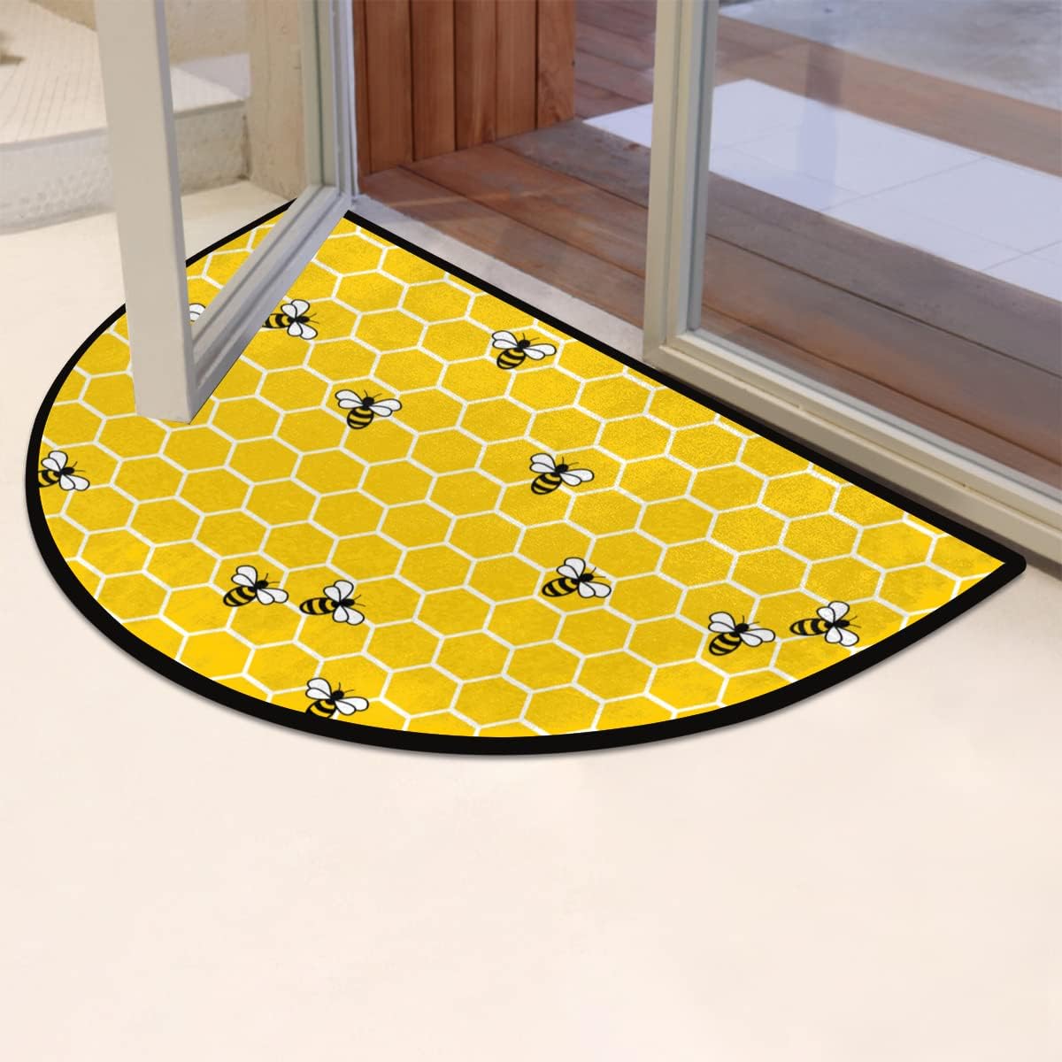 Honeycomb Bee Half‑Round Non‑Slip Welcome Doormat