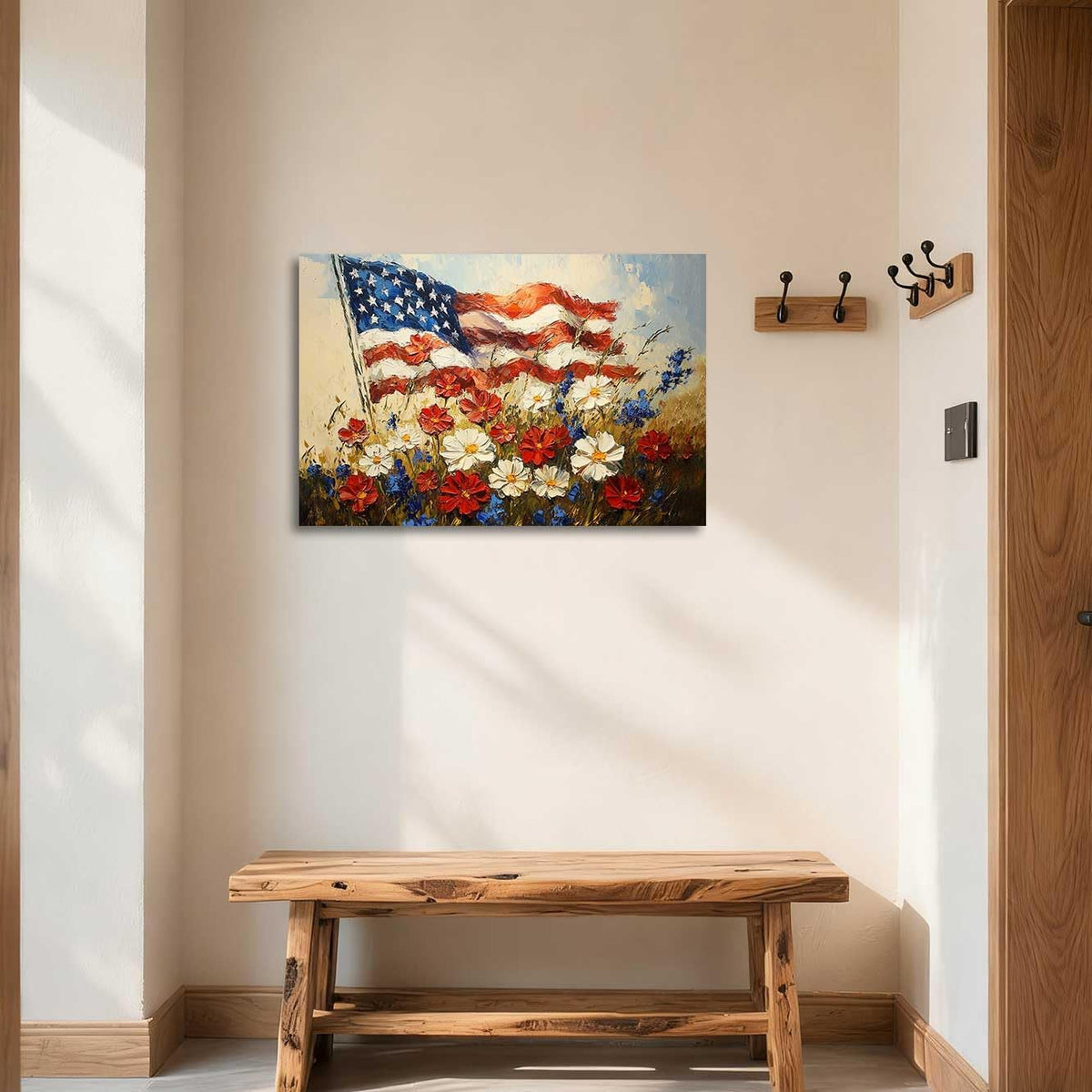 Rustic Floral American Flag Canvas Wall Art