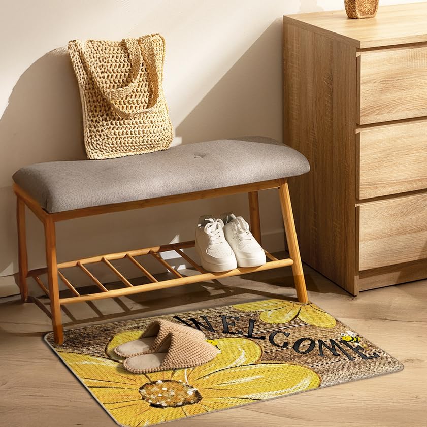 Sunflower Bee Farmhouse Welcome Doormat
