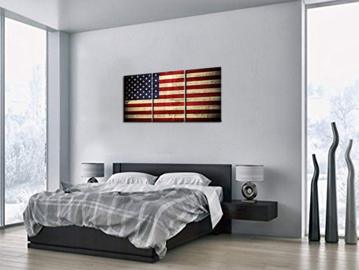 Retro American Flag Framed Canvas Wall Art