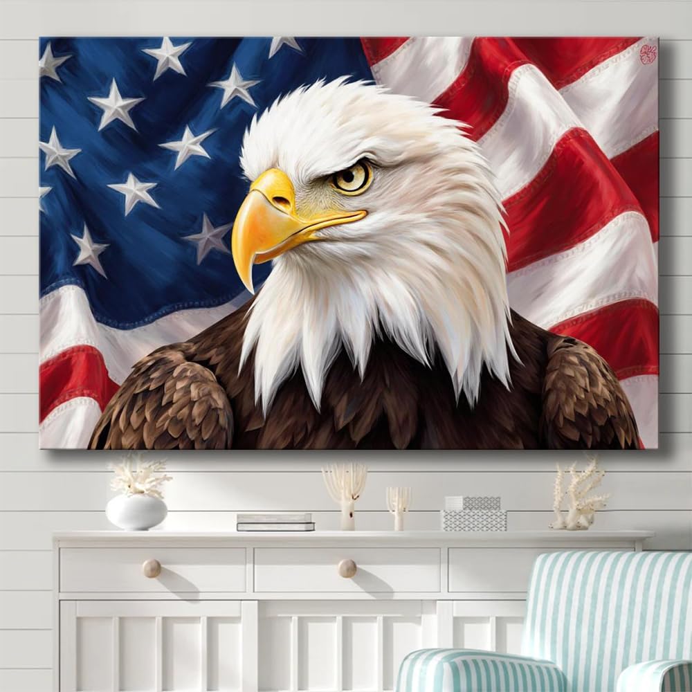 Patriotic Eagle Unframed Canvas Wall Art