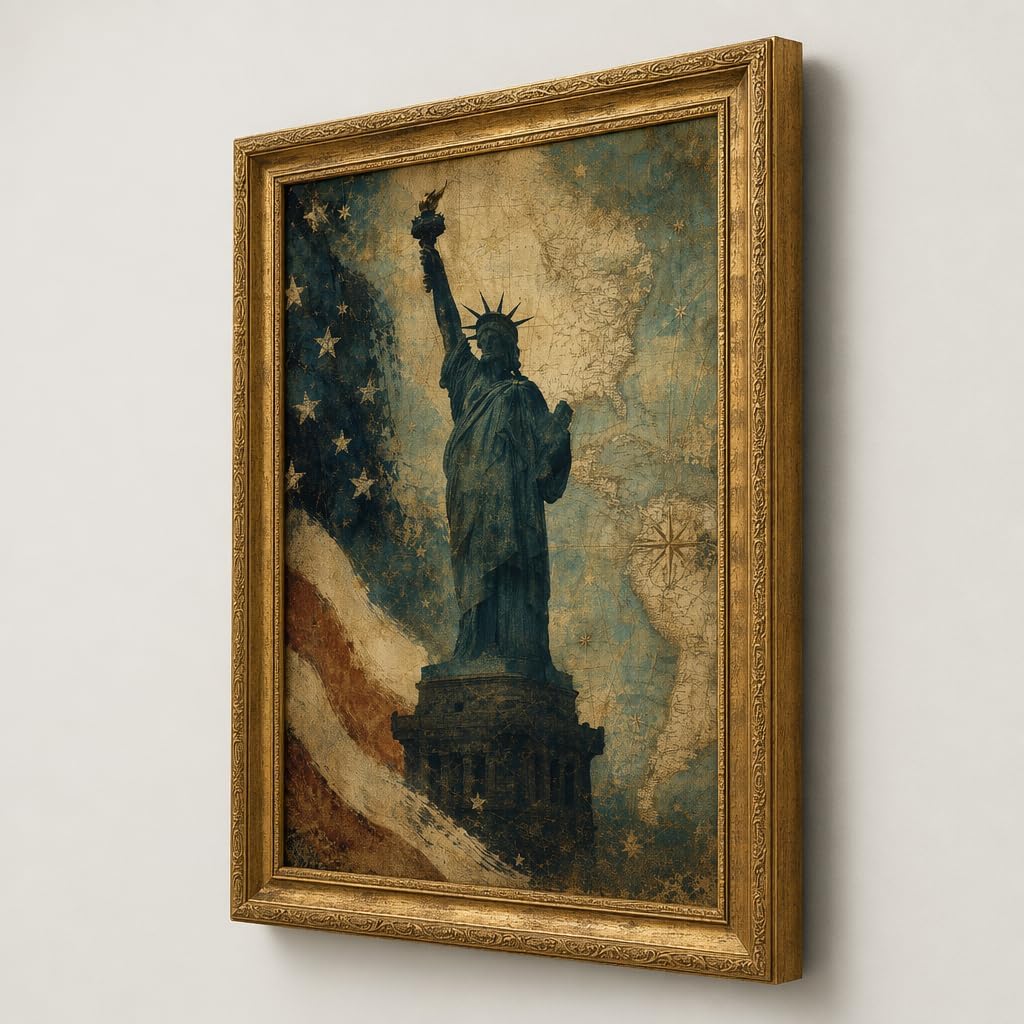 Vintage 1776 Patriotic Monument Framed Canvas Wall Art