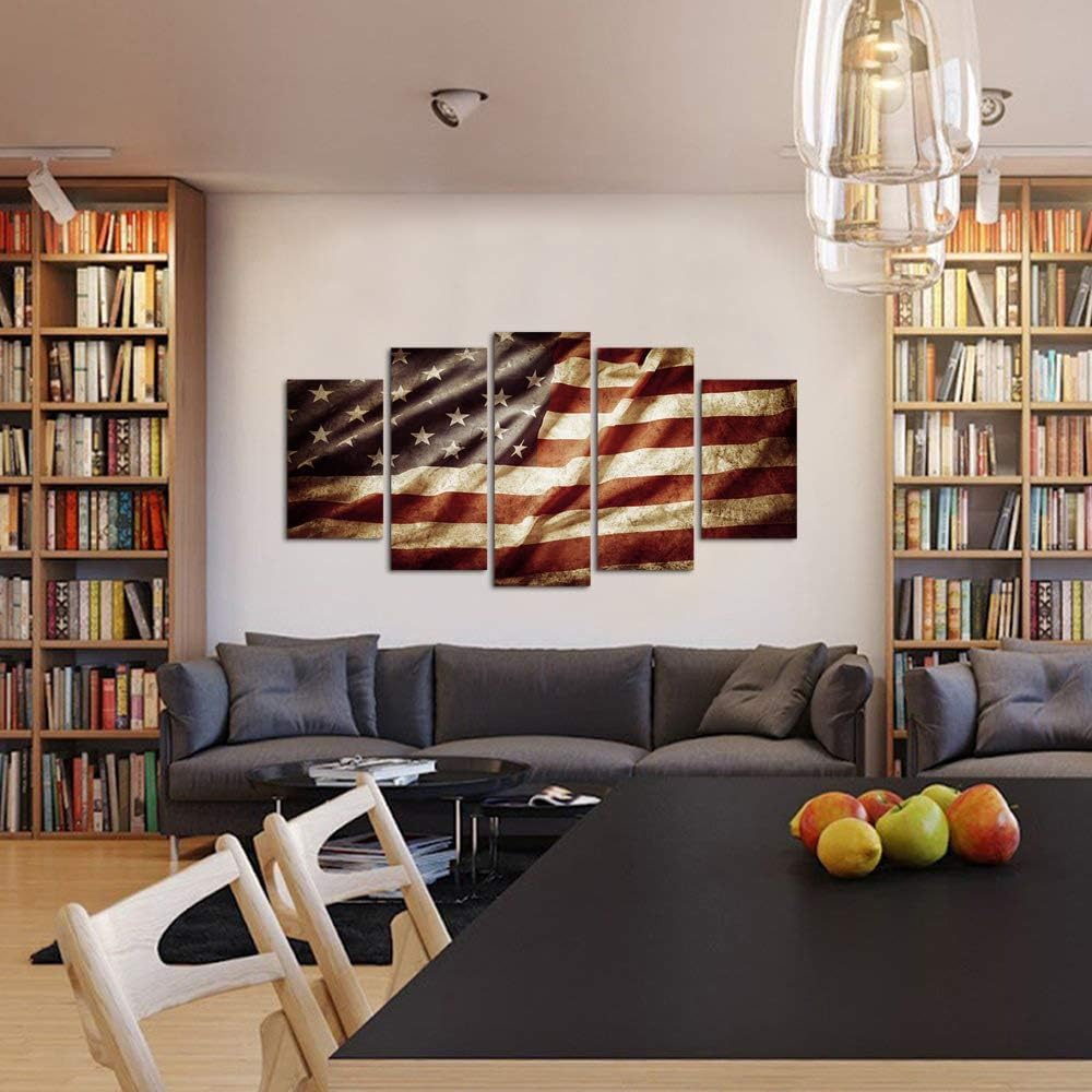 5‑Panel Framed American Flag Canvas Wall Art