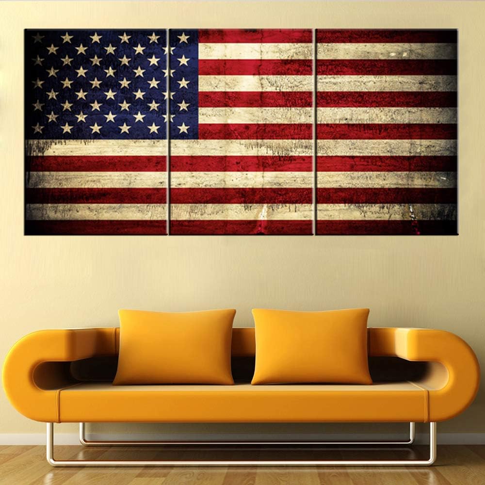 Retro American Flag Framed Canvas Wall Art