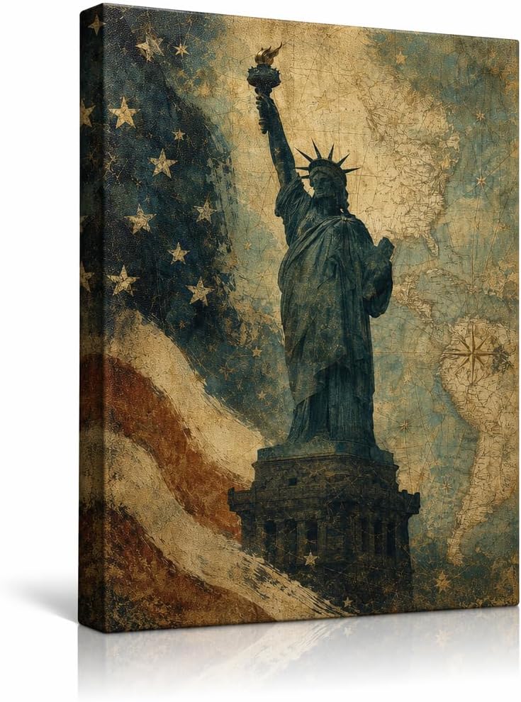 Vintage 1776 Patriotic Monument Framed Canvas Wall Art