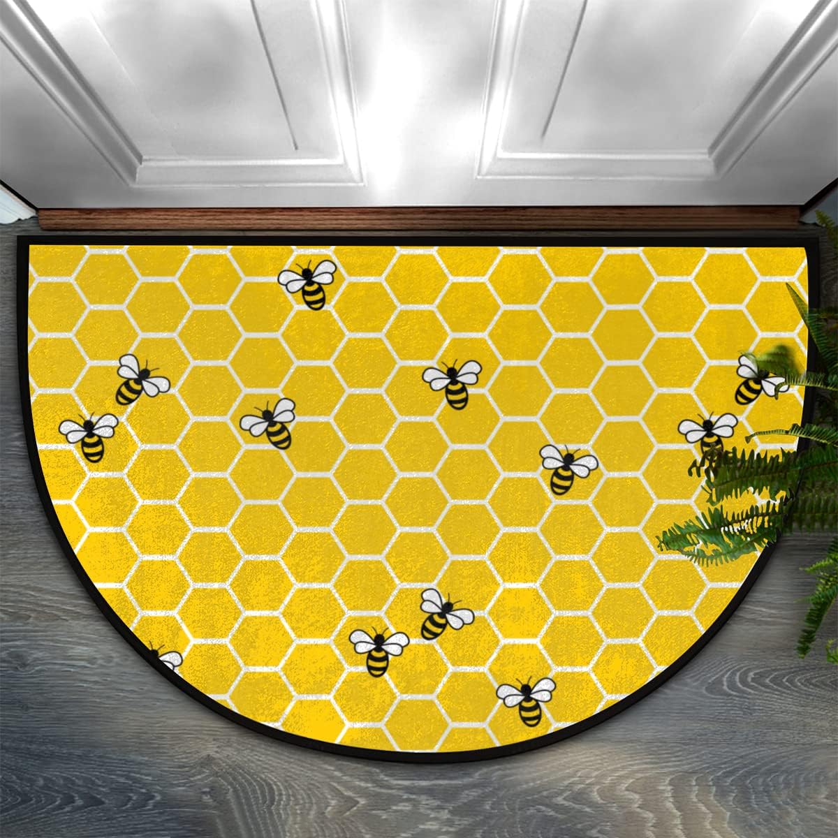 Honeycomb Bee Half‑Round Non‑Slip Welcome Doormat