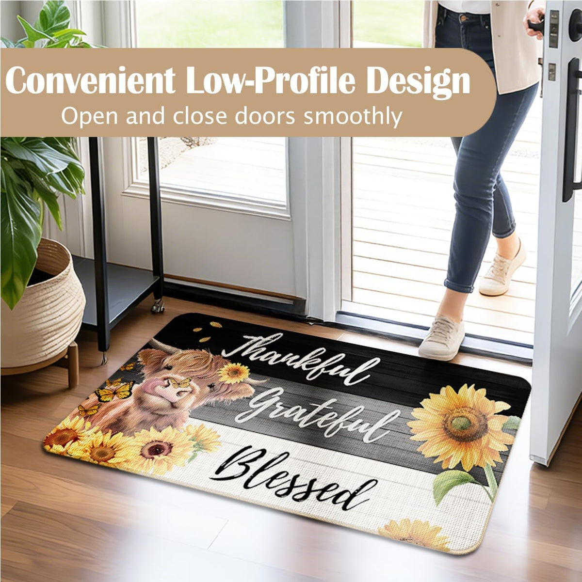 Highland Cow Floral Welcome Doormat