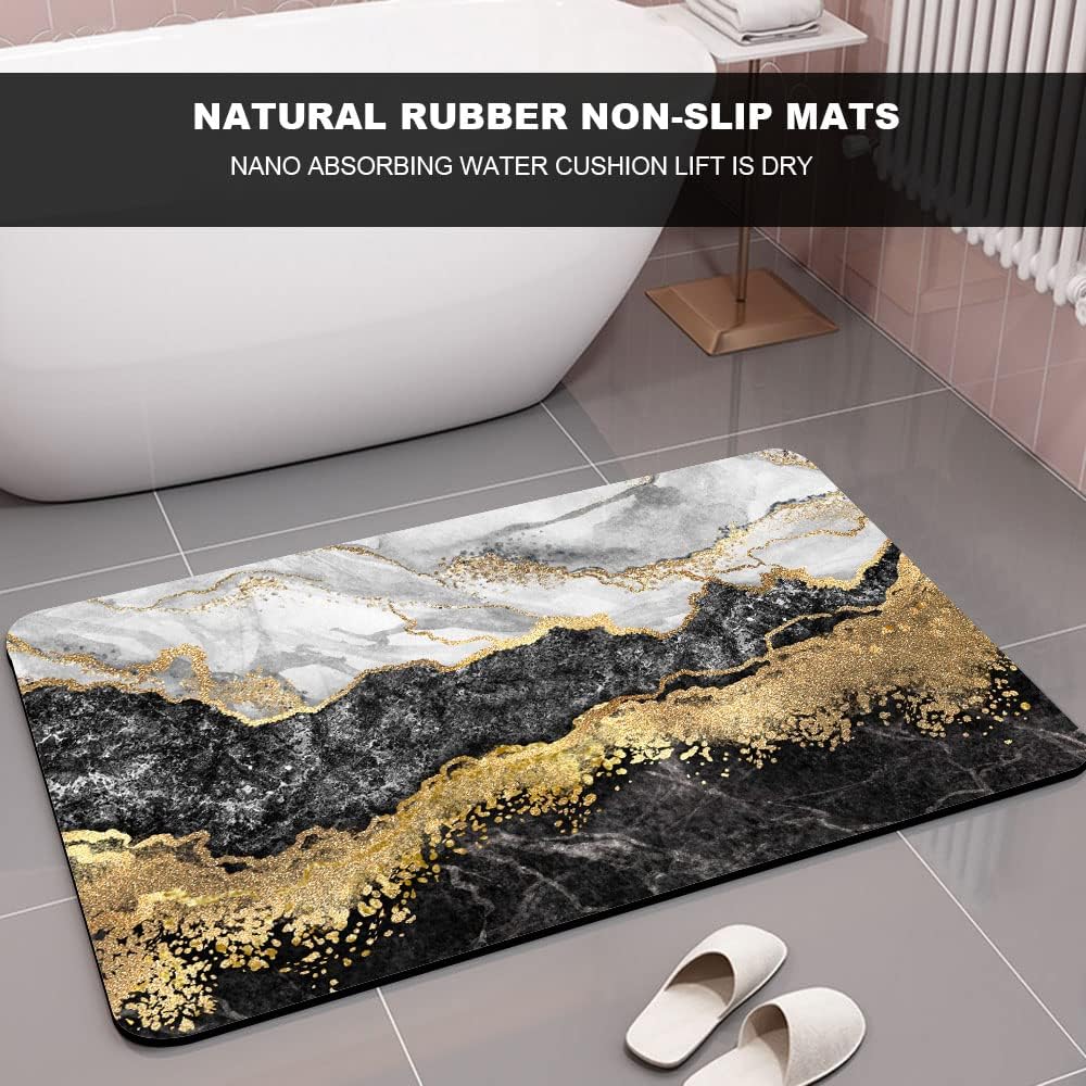 Marble‑Pattern Diatomite Absorbent Bath Mat