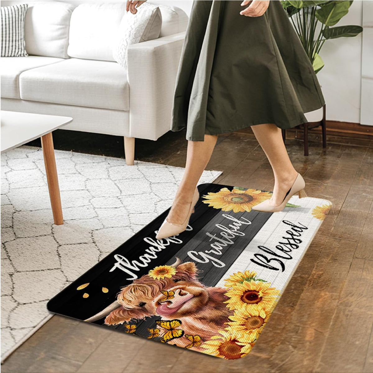 Highland Cow Floral Welcome Doormat