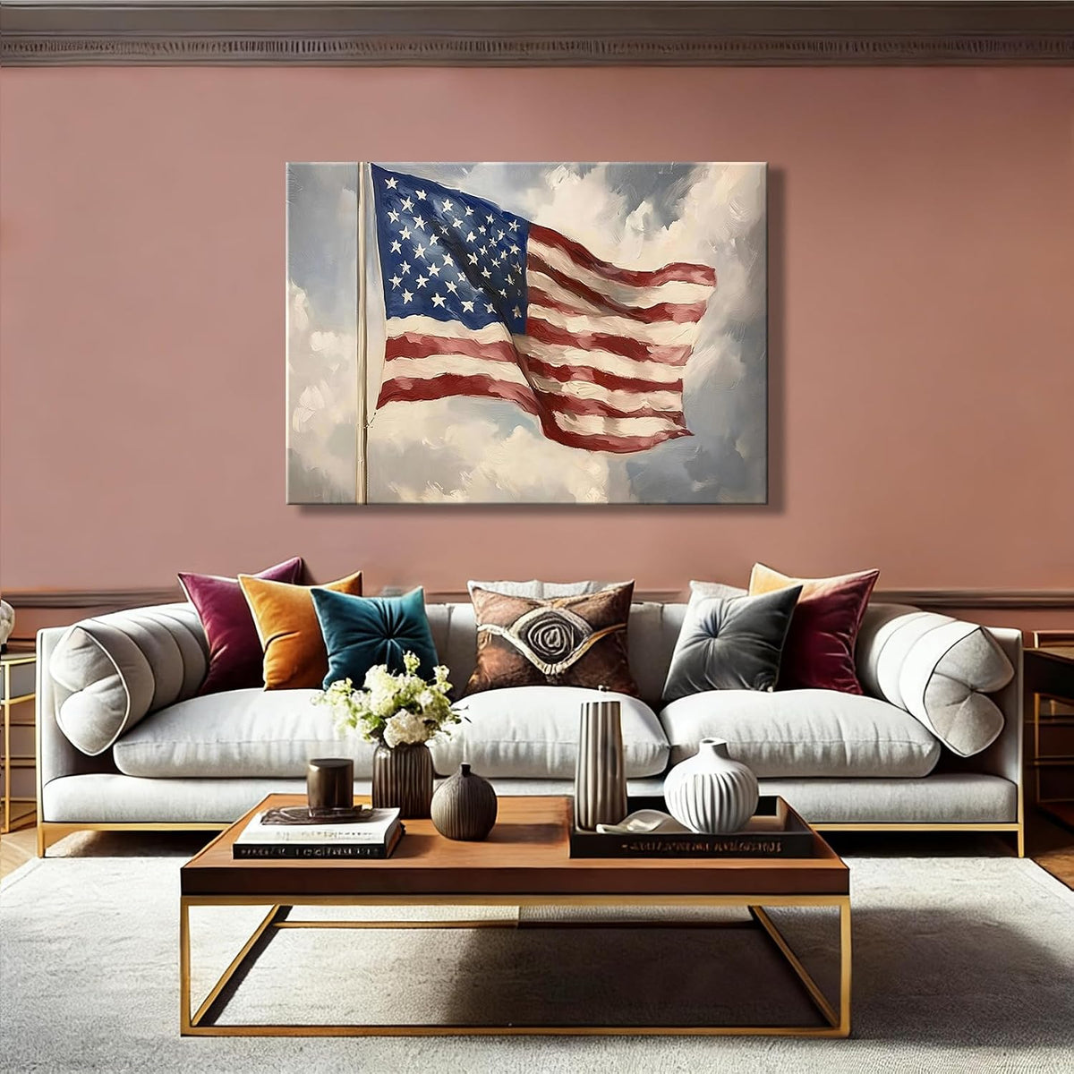 Vintage American Flag Framed Canvas Wall Art