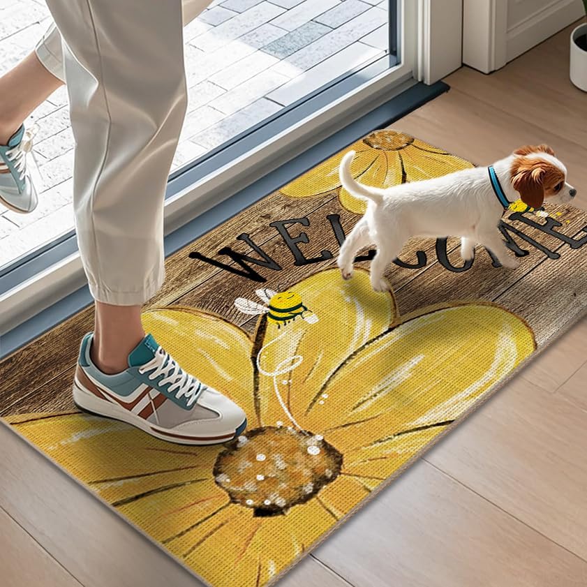 Sunflower Bee Farmhouse Welcome Doormat