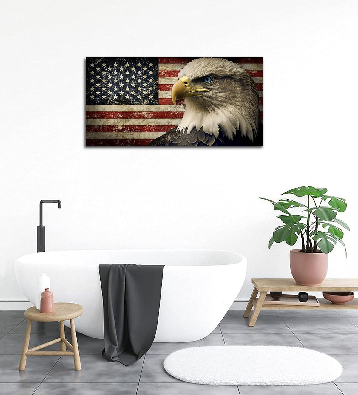 Vintage Eagle American Flag Canvas Wall Art