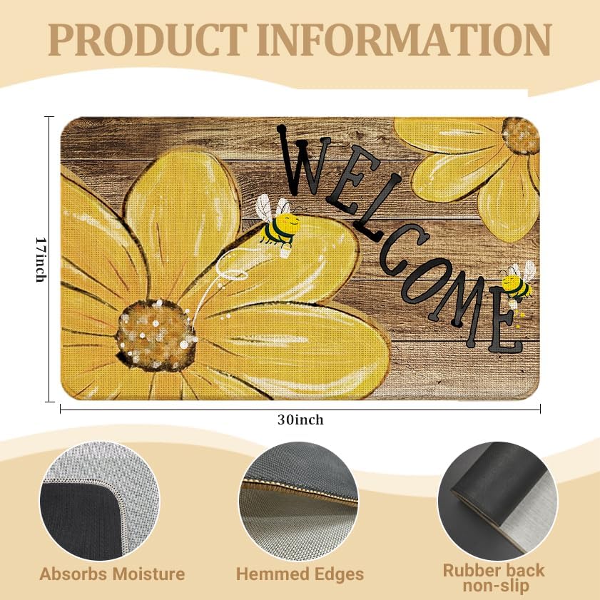Sunflower Bee Farmhouse Welcome Doormat