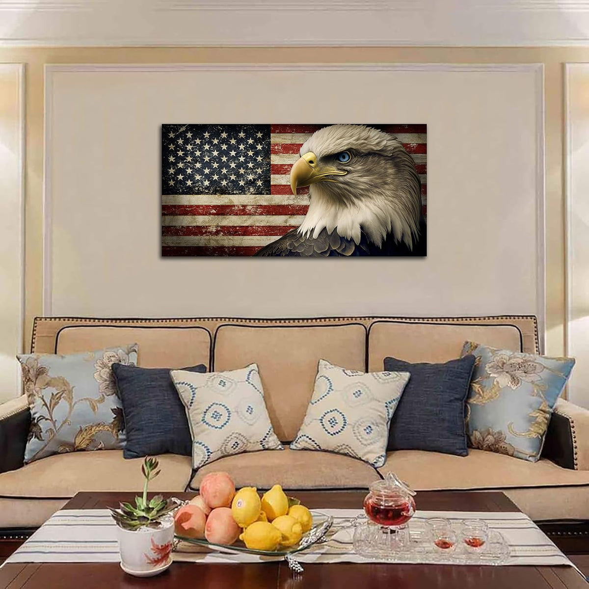 Vintage Eagle American Flag Canvas Wall Art