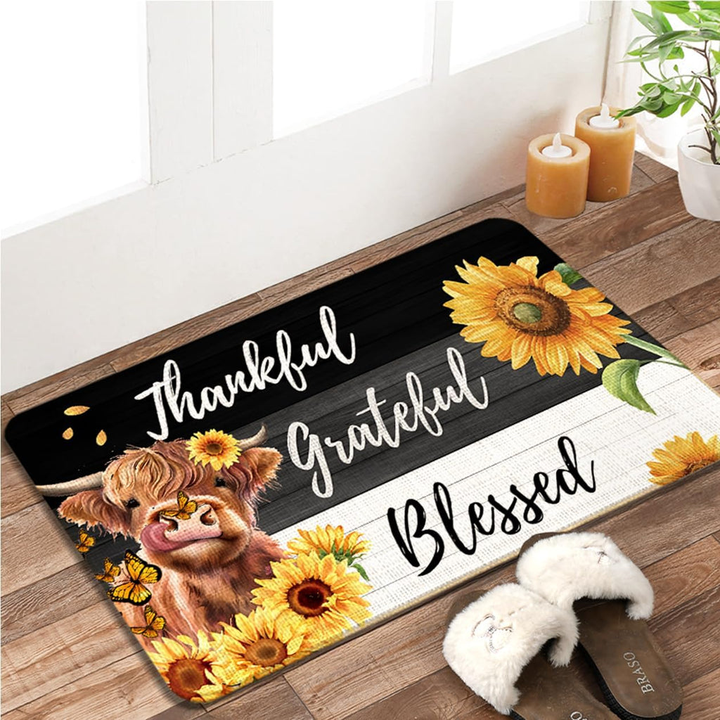 Highland Cow Floral Welcome Doormat