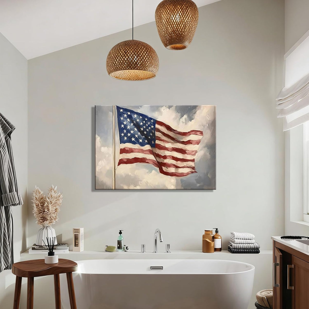 Vintage American Flag Framed Canvas Wall Art