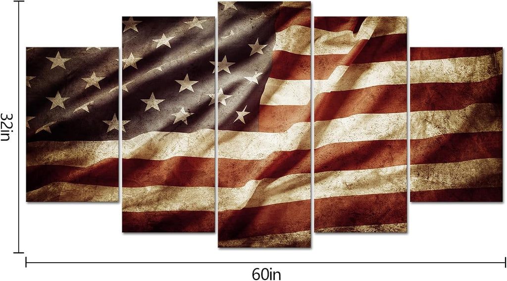 5‑Panel Framed American Flag Canvas Wall Art