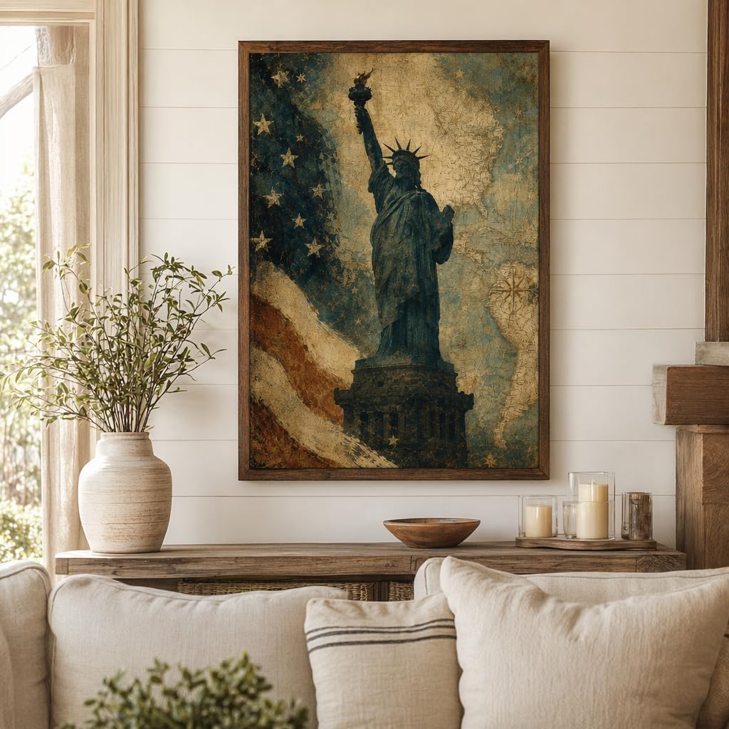 Vintage 1776 Patriotic Monument Framed Canvas Wall Art