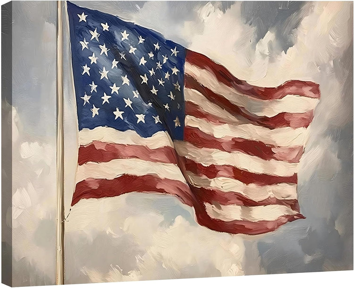 Vintage American Flag Framed Canvas Wall Art