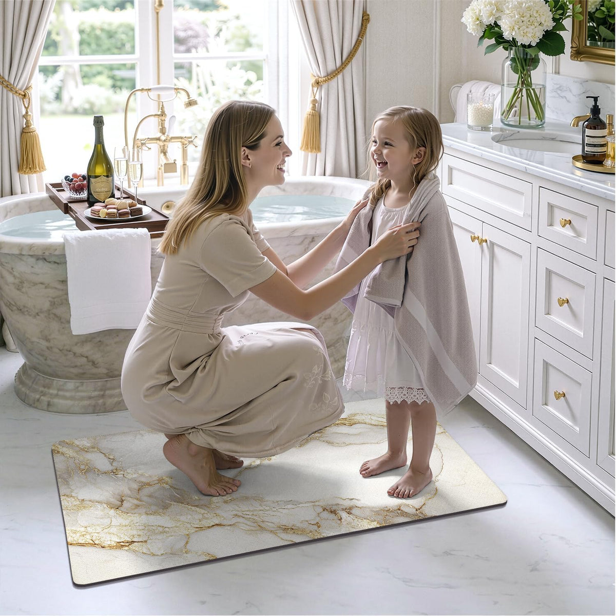 Marble‑Pattern Quick‑Dry Non‑Slip Bath Rug