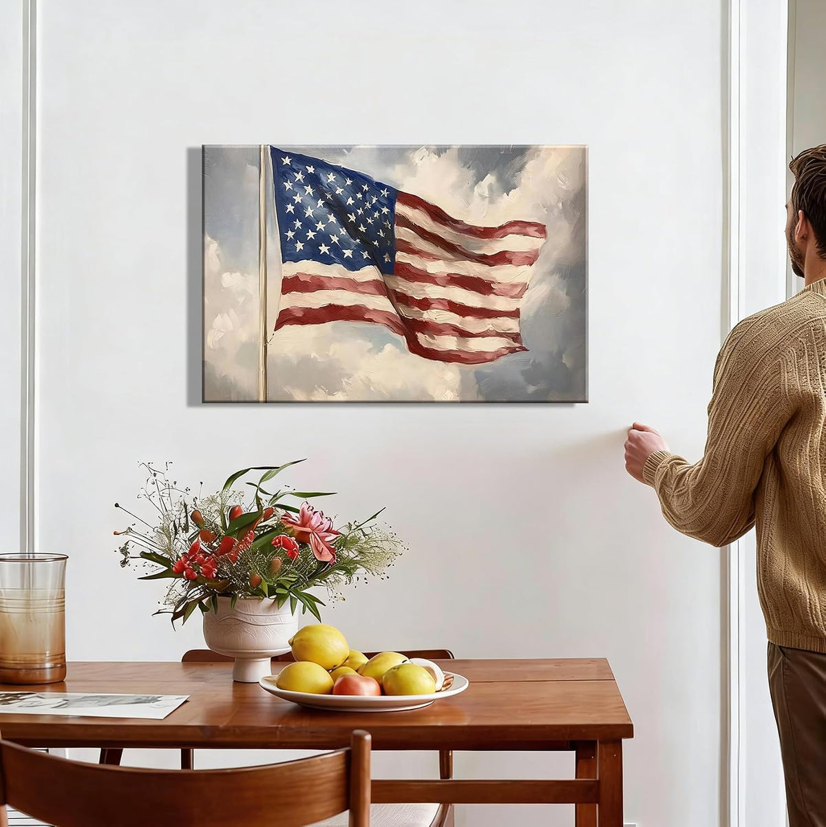Vintage American Flag Framed Canvas Wall Art