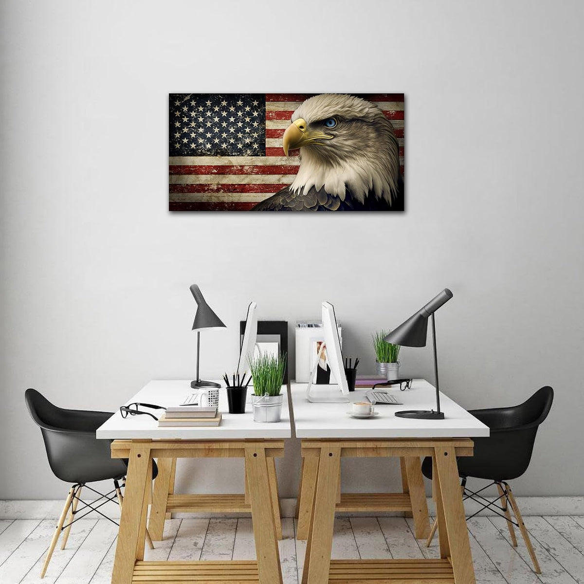 Vintage Eagle American Flag Canvas Wall Art