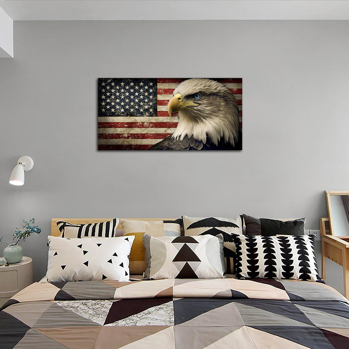 Vintage Eagle American Flag Canvas Wall Art