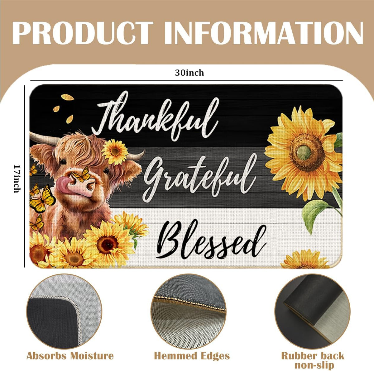 Highland Cow Floral Welcome Doormat