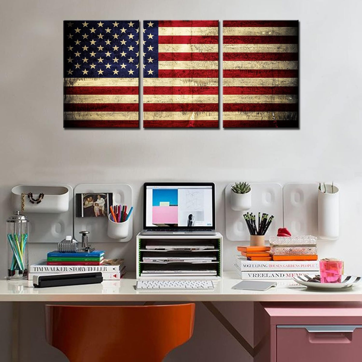 Retro American Flag Framed Canvas Wall Art
