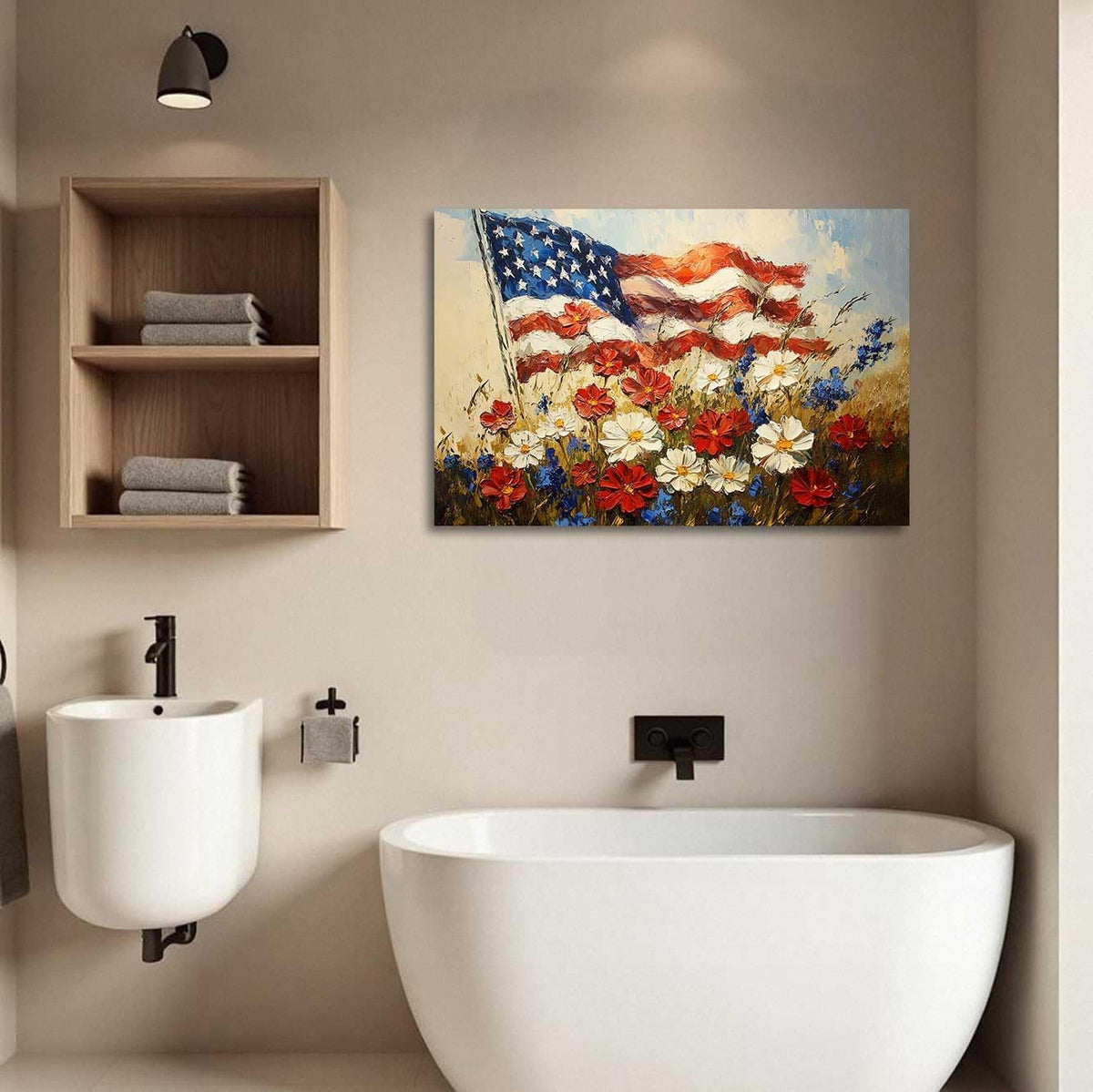Rustic Floral American Flag Canvas Wall Art