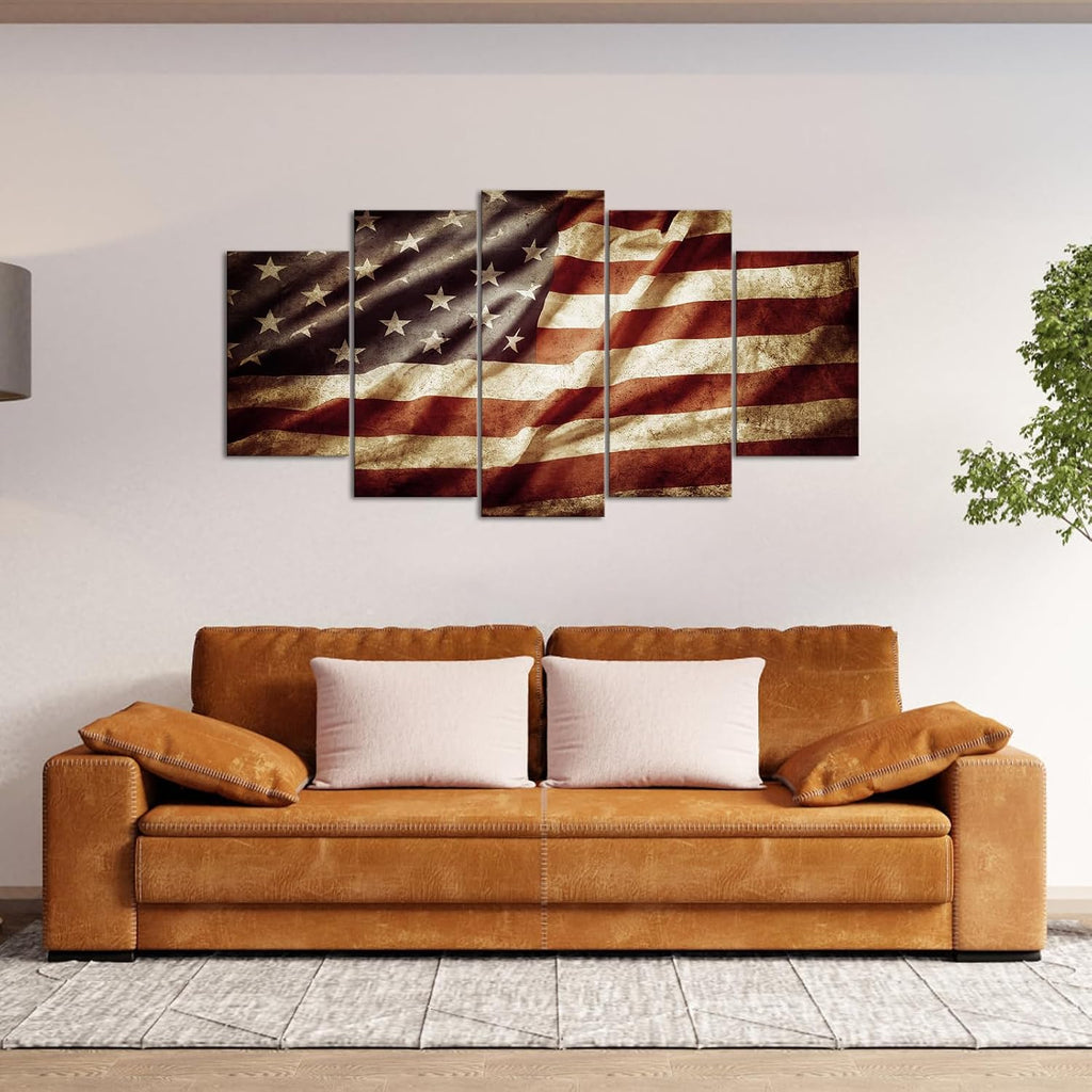 5‑Panel Framed American Flag Canvas Wall Art