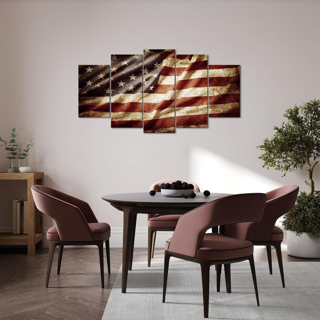 5‑Panel Framed American Flag Canvas Wall Art