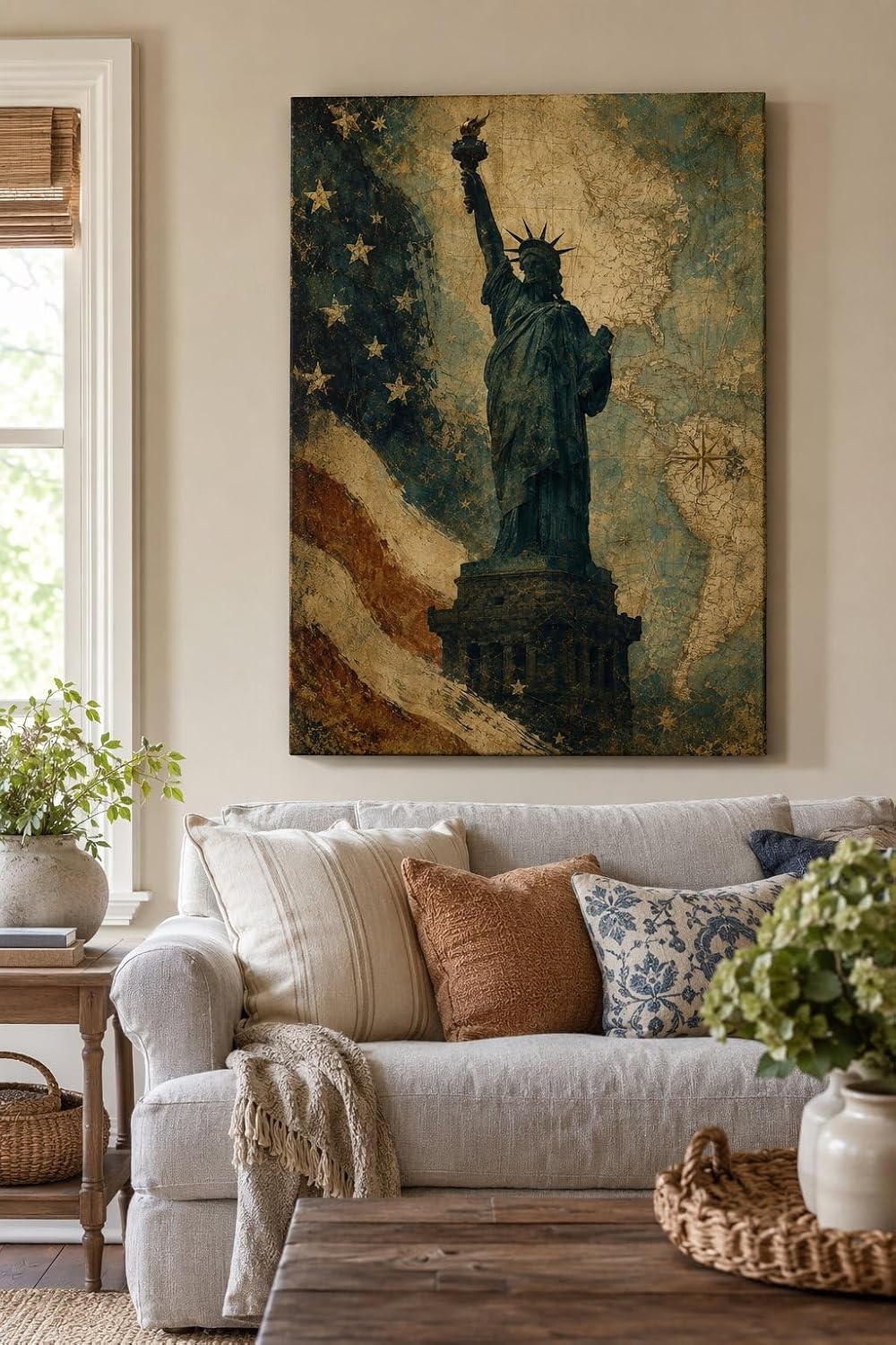 Vintage 1776 Patriotic Monument Framed Canvas Wall Art
