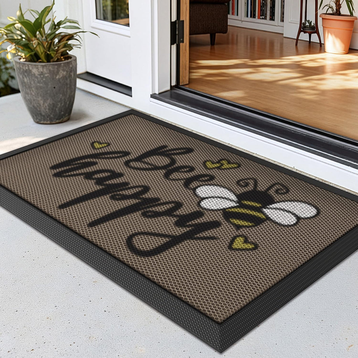 Bee Happy Rubber Non‑Slip Welcome Doormat