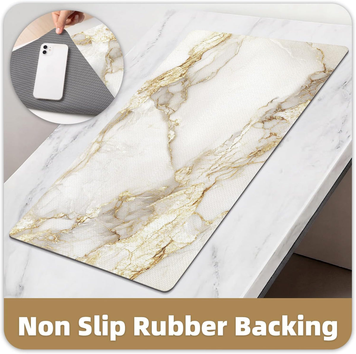 Marble‑Pattern Quick‑Dry Non‑Slip Bath Rug
