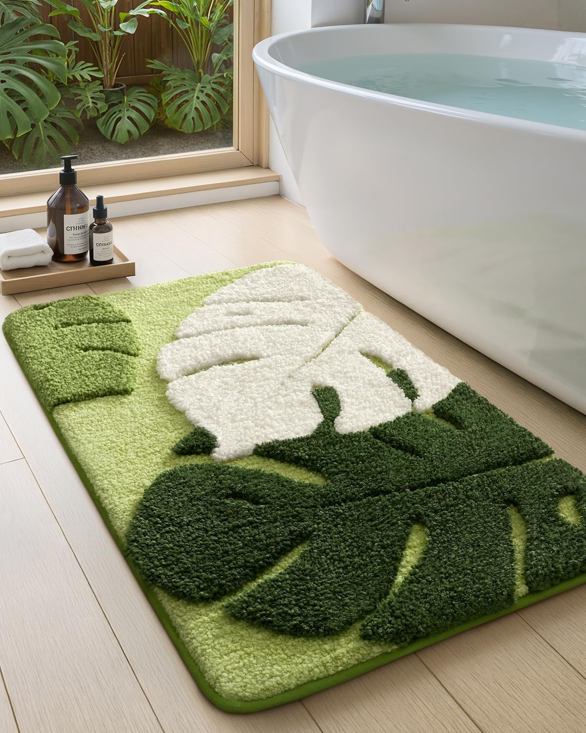 Leaf‑Pattern Plush Non‑Slip Bath Rug