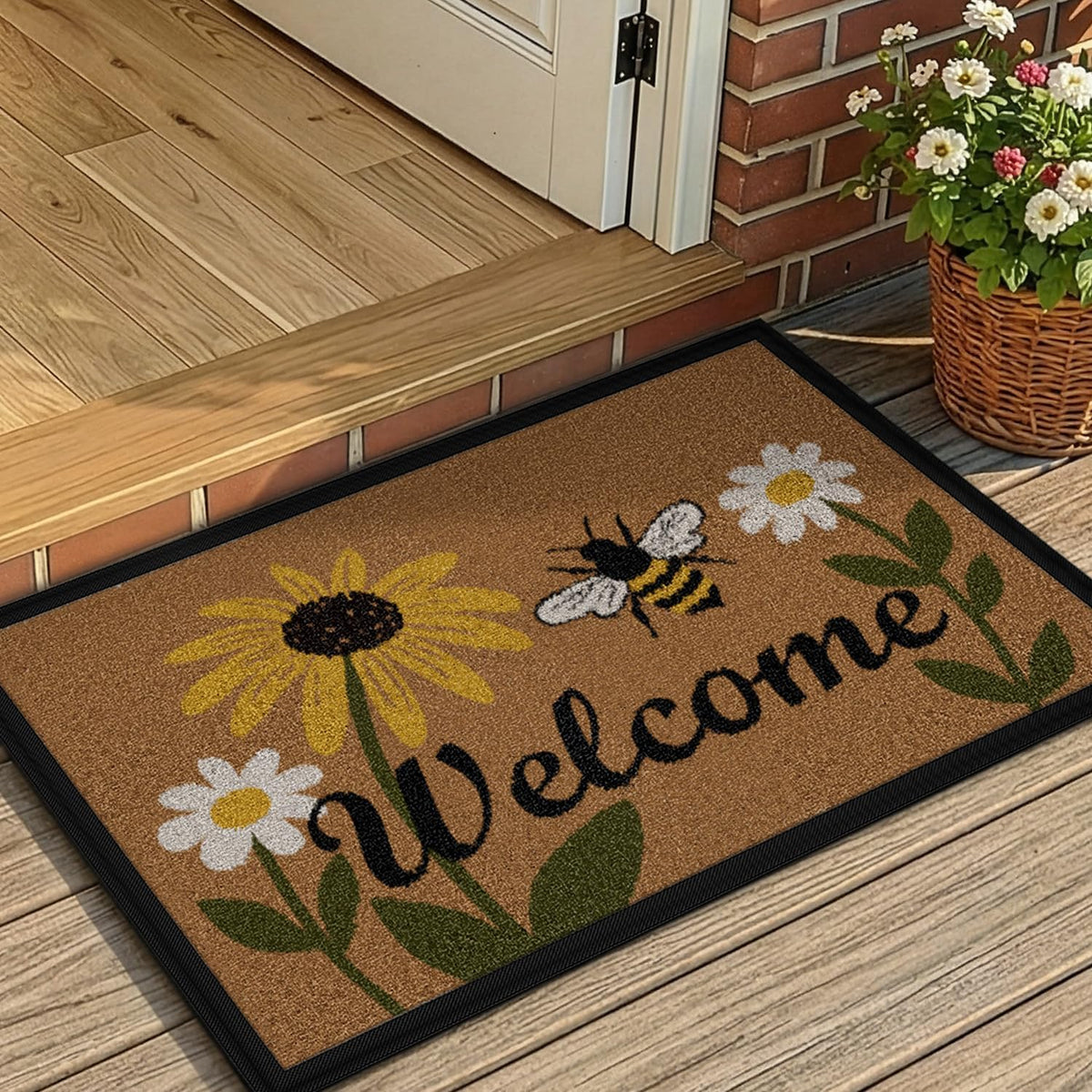 Bee & Flower Heavy‑Duty Welcome Doormat