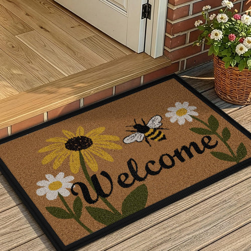 Bee & Flower Heavy‑Duty Welcome Doormat
