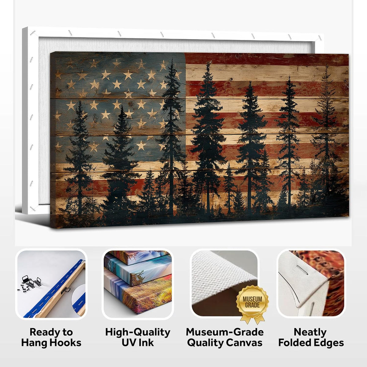 Rustic Forest American Flag Canvas Wall Art