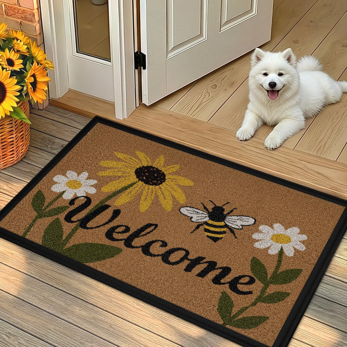 Bee & Flower Heavy‑Duty Welcome Doormat