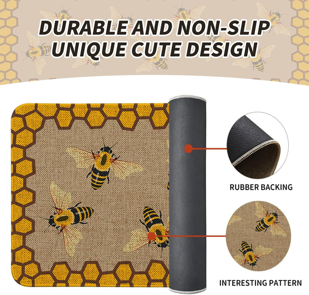 Farmhouse Bee 2‑Piece Non‑Slip Washable Kitchen Rug Set