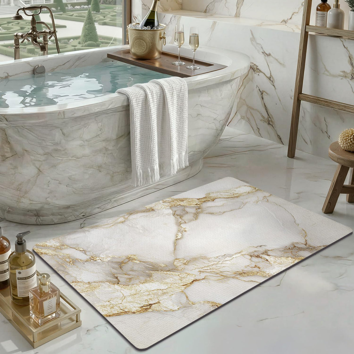 Marble‑Pattern Quick‑Dry Non‑Slip Bath Rug