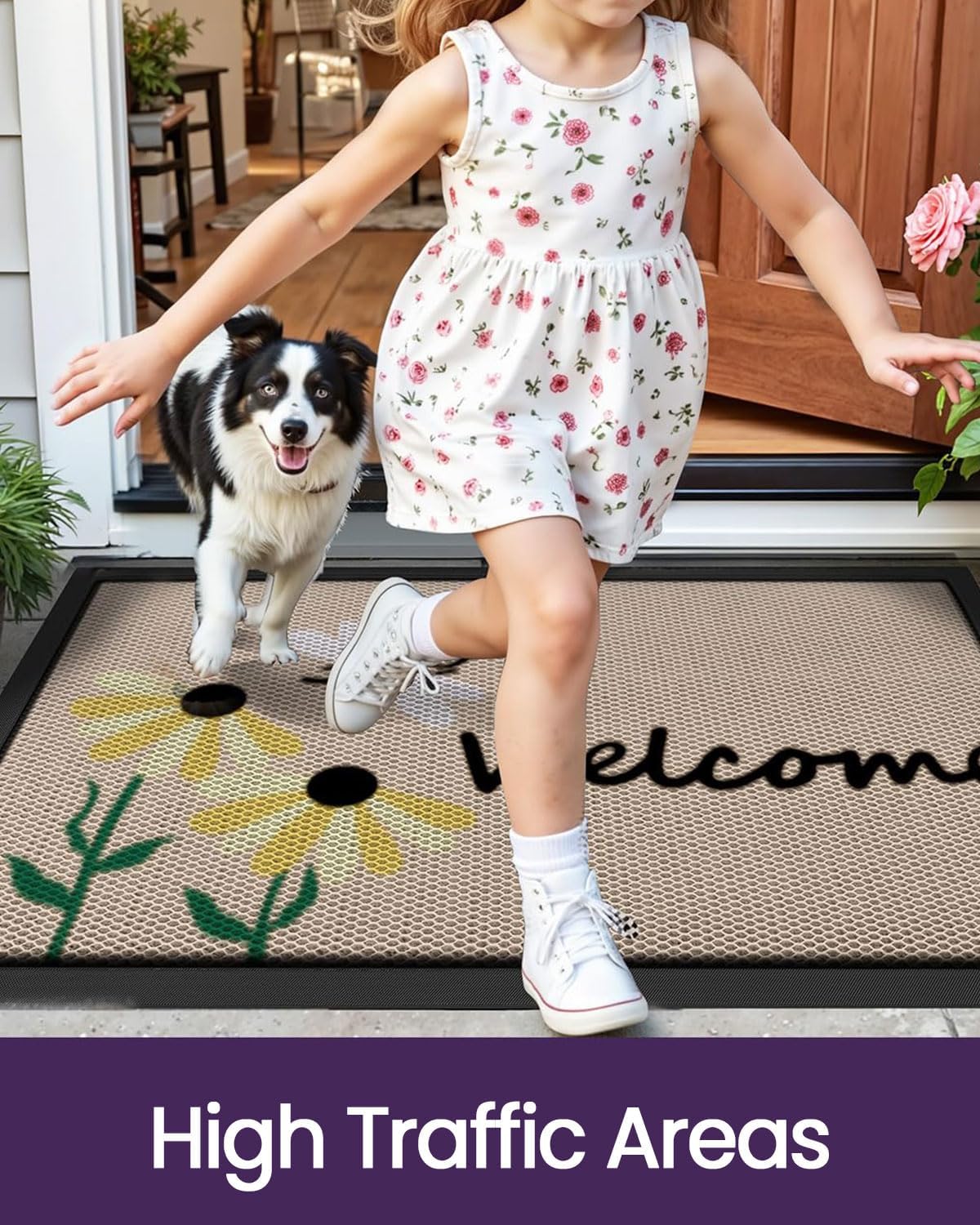 Summer Bee Floral Heavy‑Duty Welcome Doormat