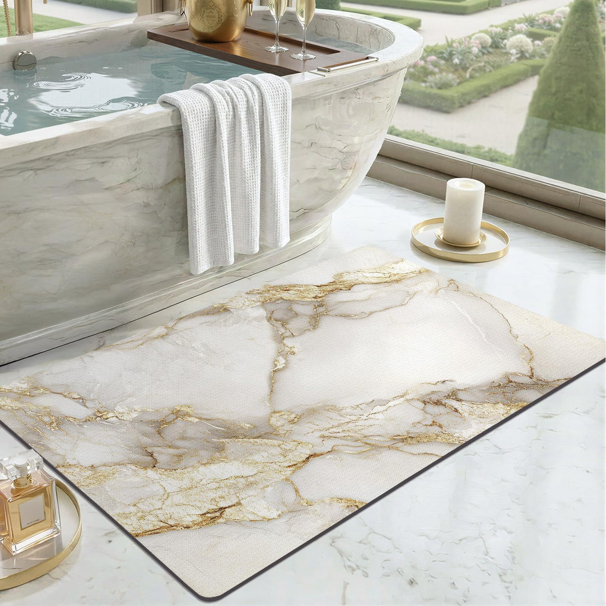 Marble‑Pattern Quick‑Dry Non‑Slip Bath Rug