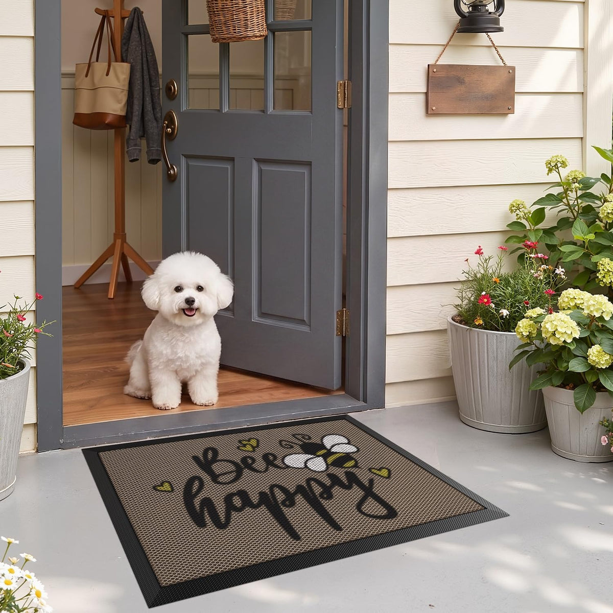 Bee Happy Rubber Non‑Slip Welcome Doormat