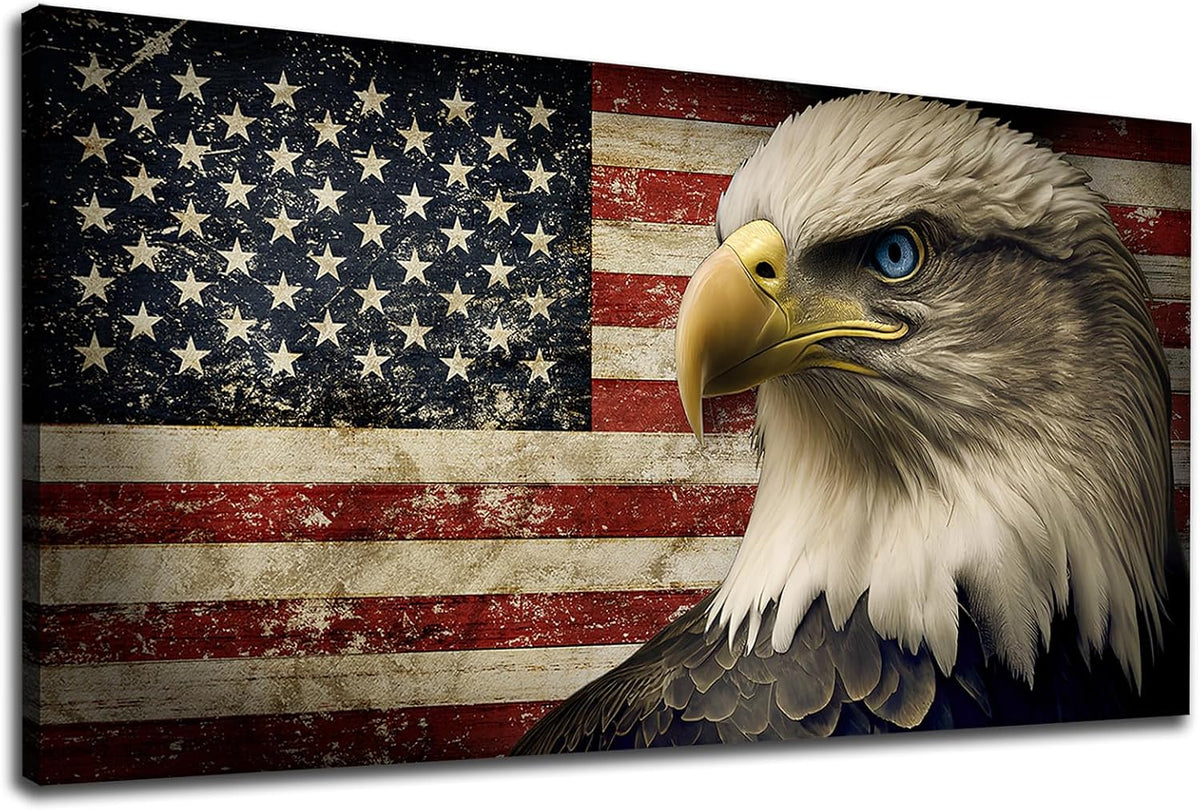 Vintage Eagle American Flag Canvas Wall Art