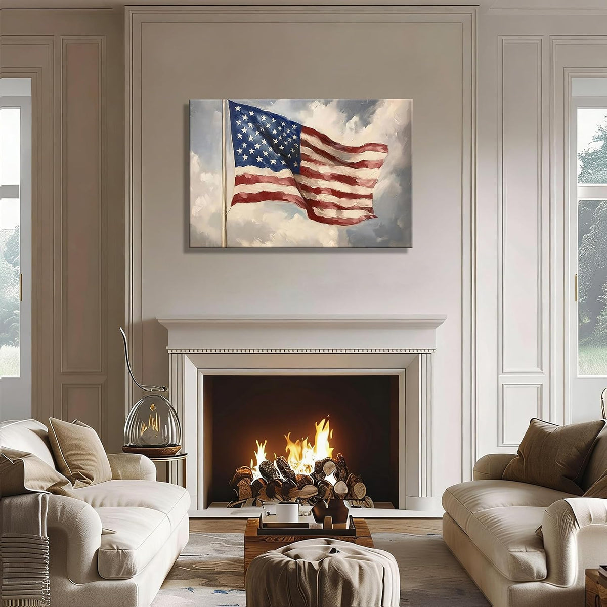 Vintage American Flag Framed Canvas Wall Art