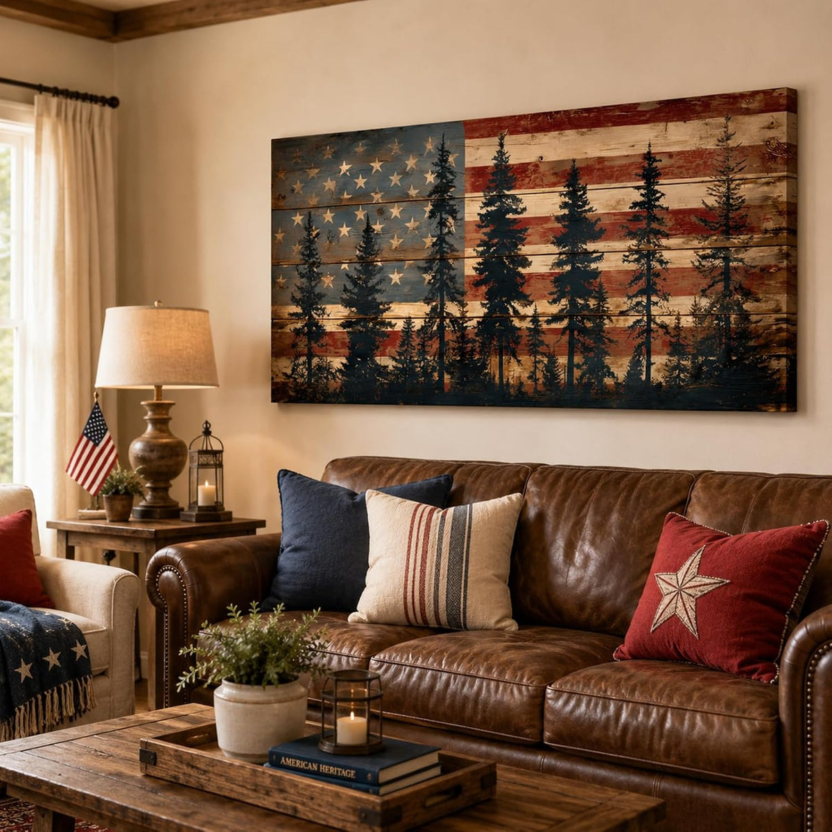 Rustic Forest American Flag Canvas Wall Art
