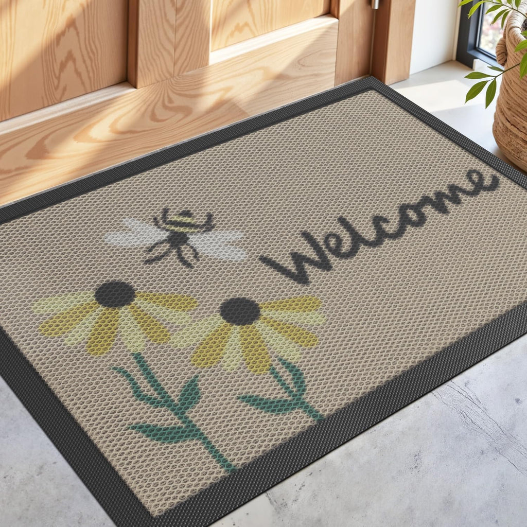 Summer Bee Floral Heavy‑Duty Welcome Doormat