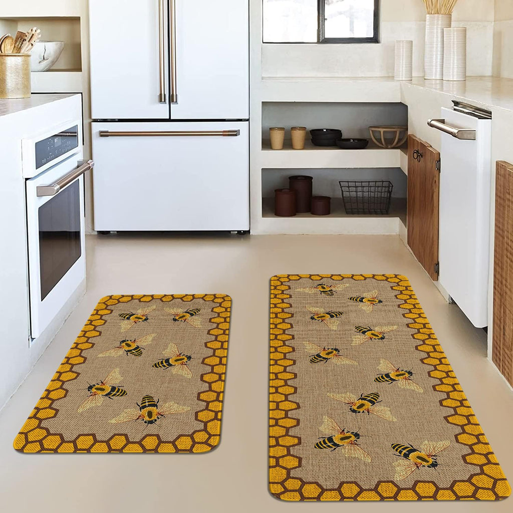 Farmhouse Bee 2‑Piece Non‑Slip Washable Kitchen Rug Set